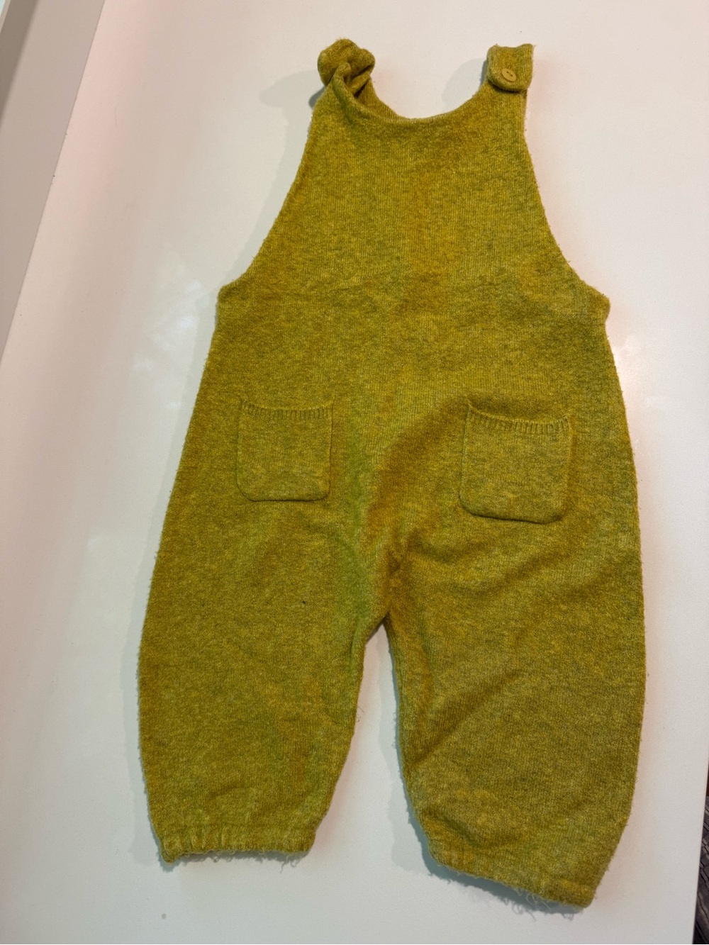 Zara Kids Charteuse Knit Overalls with Front Pockets